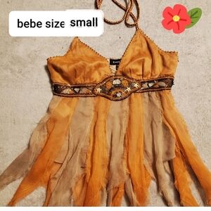 Bebe Beaded Orange and Tan Halter Top